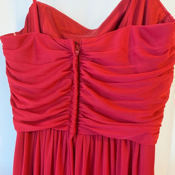 Red David Bridals Long Mesh Dress - Picture 2 of 8